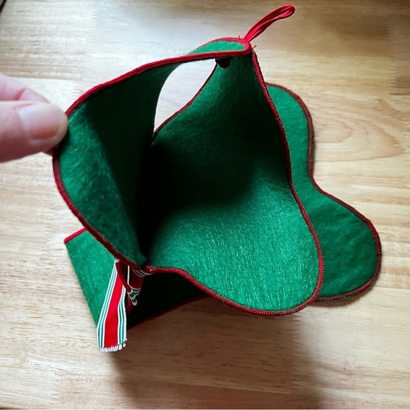 Christmas Stocking with Red White and Green Striped Bow Green Felt Dog Bone - Picture 5 of 10